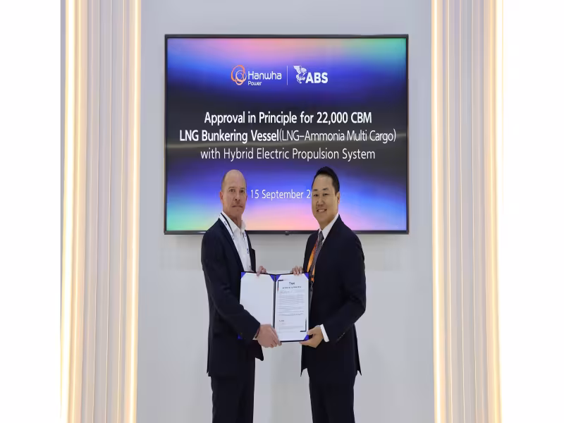 Hanwha Power Wins ABS Approval for 22,000 CBM LNG Bunkering Vessel