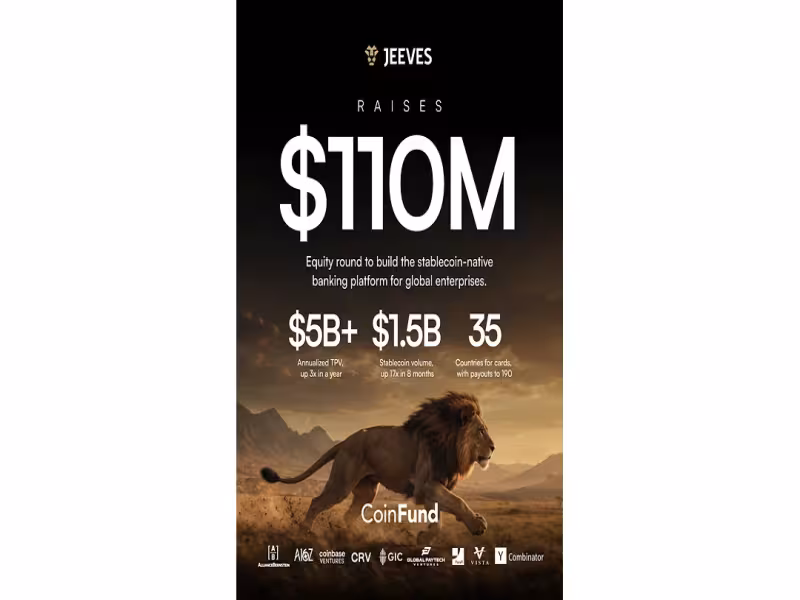 Jeeves Raises $110M as Stablecoin Volume Hits $1.5B Annualized