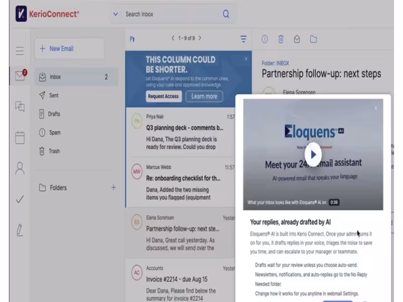 GFI Embeds Eloquens AI in KerioConnect for 30,000+ Self-Hosted Orgs
